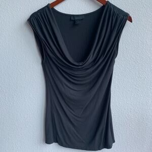 Wyton Black Blouse with Drape Front and Zipper Hem XS